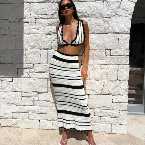 Honey Set: Bohemian Style Colorblock Beach Outfit