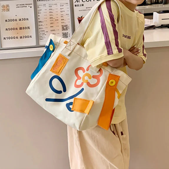 Women's Flower Print Large Capacity Canvas Tote Bag