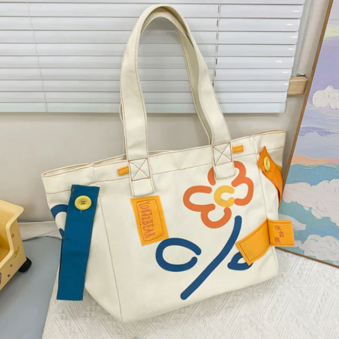 Women's Flower Print Large Capacity Canvas Tote Bag