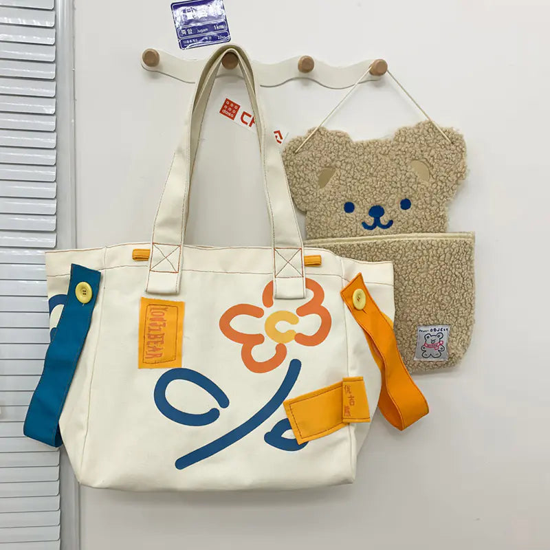 Women's Flower Print Large Capacity Canvas Tote Bag